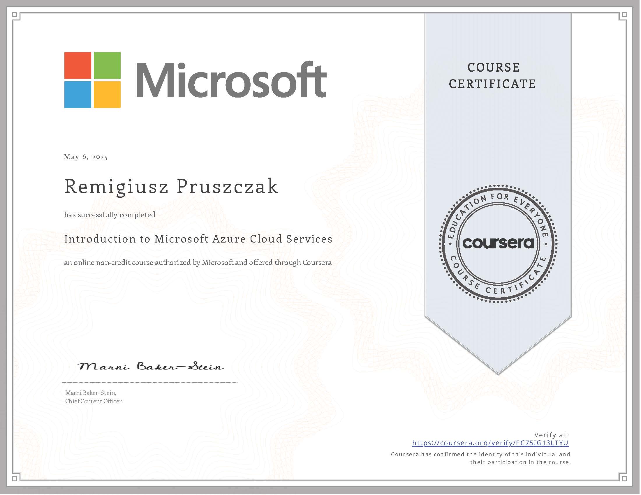 Coursera FC75IG13LTYU_Introduction to Microsoft Azure Cloud Services