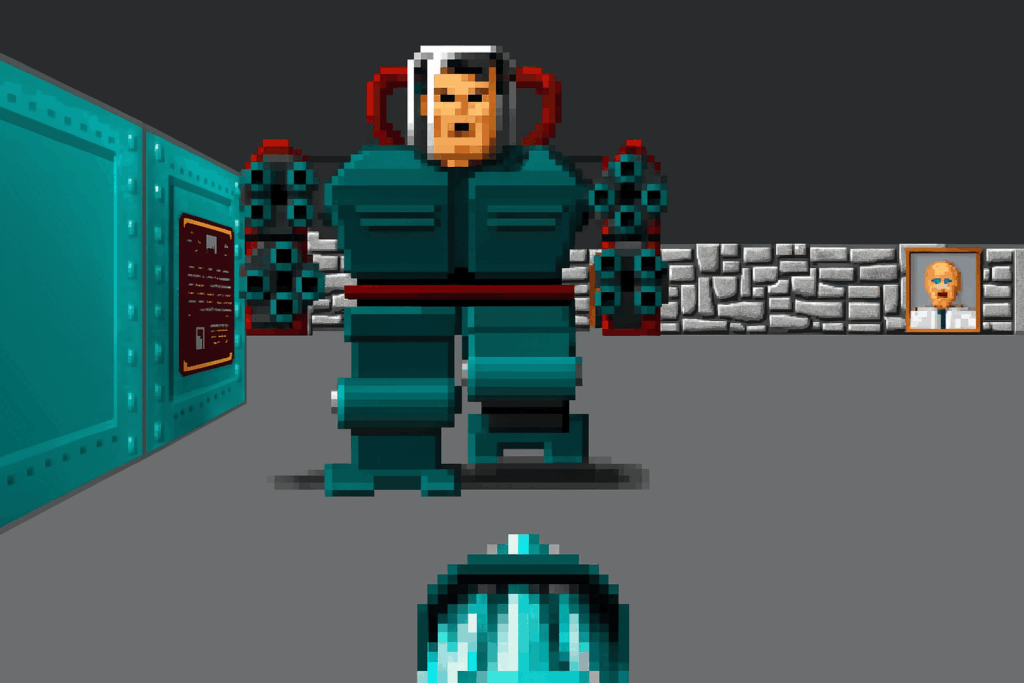 a video game of a man in a robot suit