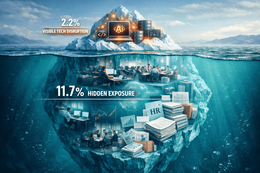 Góra lodowa Iceberg Index MIT: nad wodą 2,2% widocznych zmian w IT, pod wodą 11,7% ukrytej ekspozycji w biurach HR i finansach