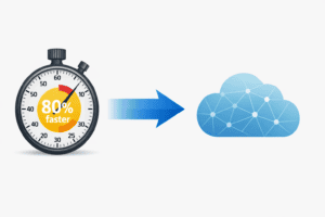 Stoper zestawiony z ikoną sztucznej inteligencji i wskaźnikiem ‘80% szybciej’ – ilustracja do analizy badania Anthropic o oszczędności czasu dzięki Claude