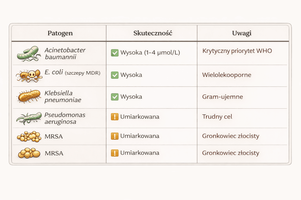 Tabela skuteczności patogenów bakteryjnych