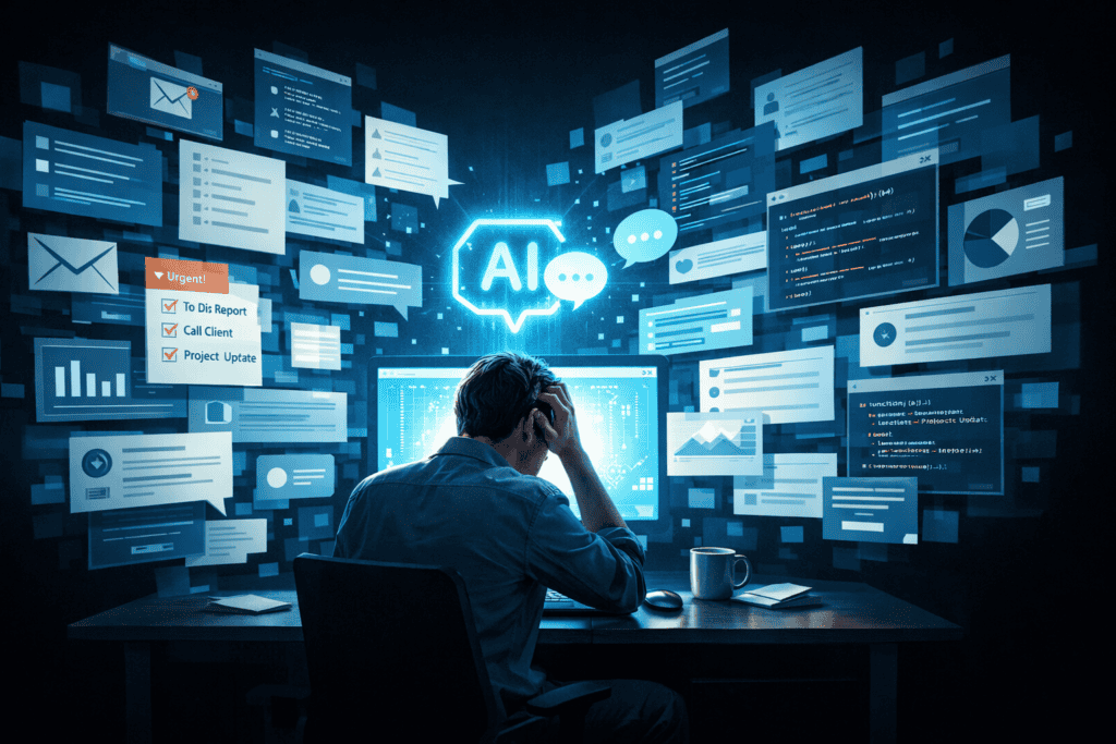 Zatopiony w pracy przy komputerze.